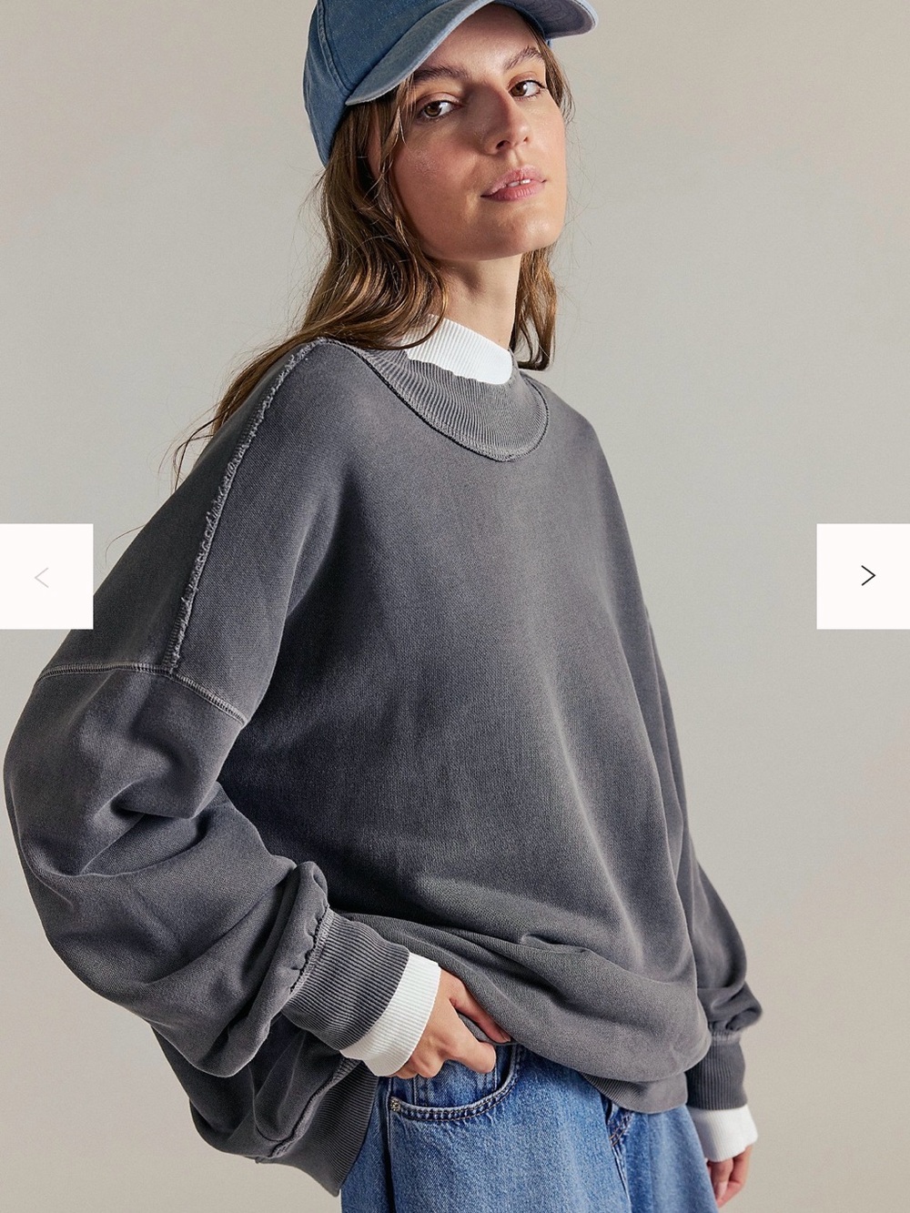 Free People Asymmetric Oversized Crewneck Sweater - Charcoal Gray